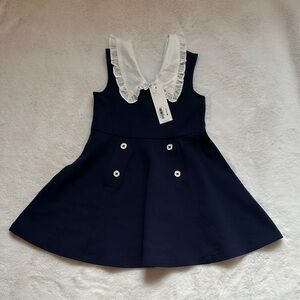 Janie and Jack Navy Sleeveless Dress with White Ruffled Collar